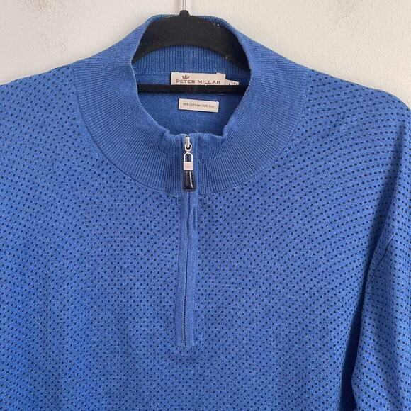 Peter Millar Crown Soft cotton silk blend mock neck  polka dot 1/4  zip sweater - Picture 2 of 7